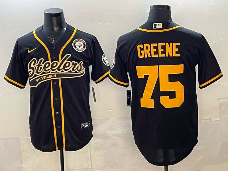 Men 2026 Pittsburgh Steelers #75 Greene Black Joint Name Nike Limited NFL Jersey style 09->youth mlb jersey->Youth Jersey